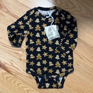 NWT Kate Quinn Navy Tan Gingerbread Cookies Star Bodysuit